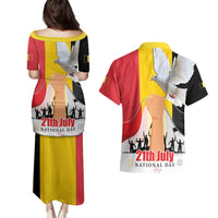 Belgian National Day Couples Matching Puletasi and Hawaiian Shirt 21th July Flag with Dove