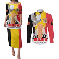 Belgian National Day Couples Matching Puletasi and Long Sleeve Button Shirt 21th July Flag with Dove