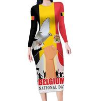 Belgian National Day Family Matching Long Sleeve Bodycon Dress and Hawaiian Shirt 21th July Flag with Dove