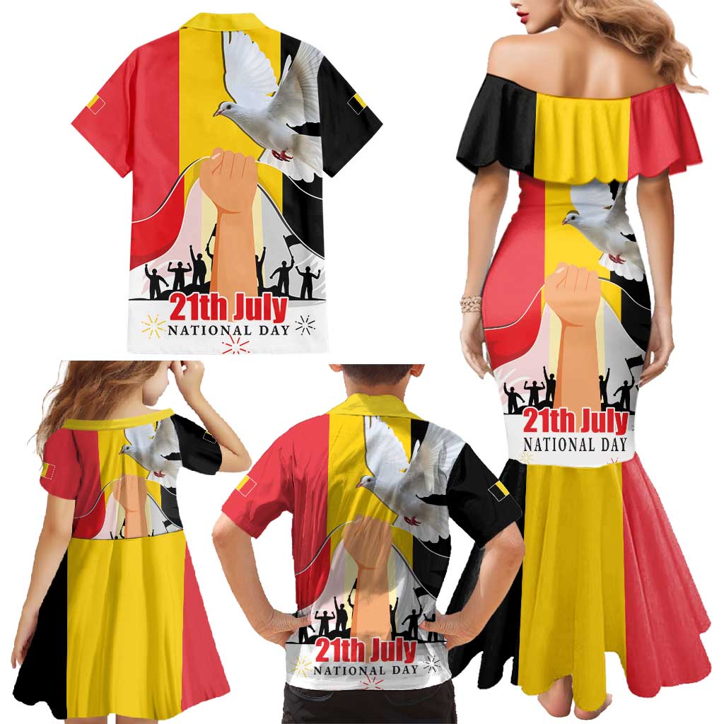 Belgian National Day Family Matching Mermaid Dress and Hawaiian Shirt 21th July Flag with Dove