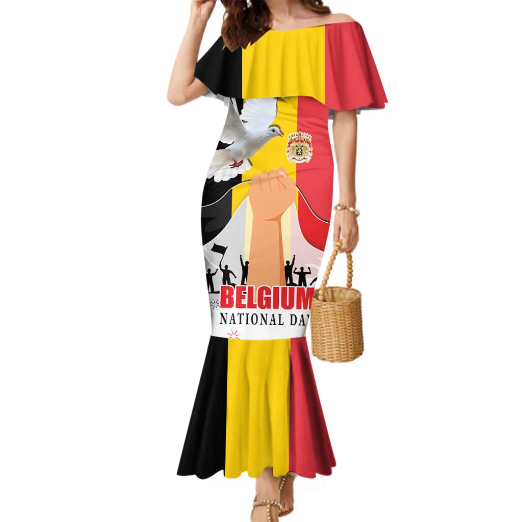Belgian National Day Family Matching Mermaid Dress and Hawaiian Shirt 21th July Flag with Dove