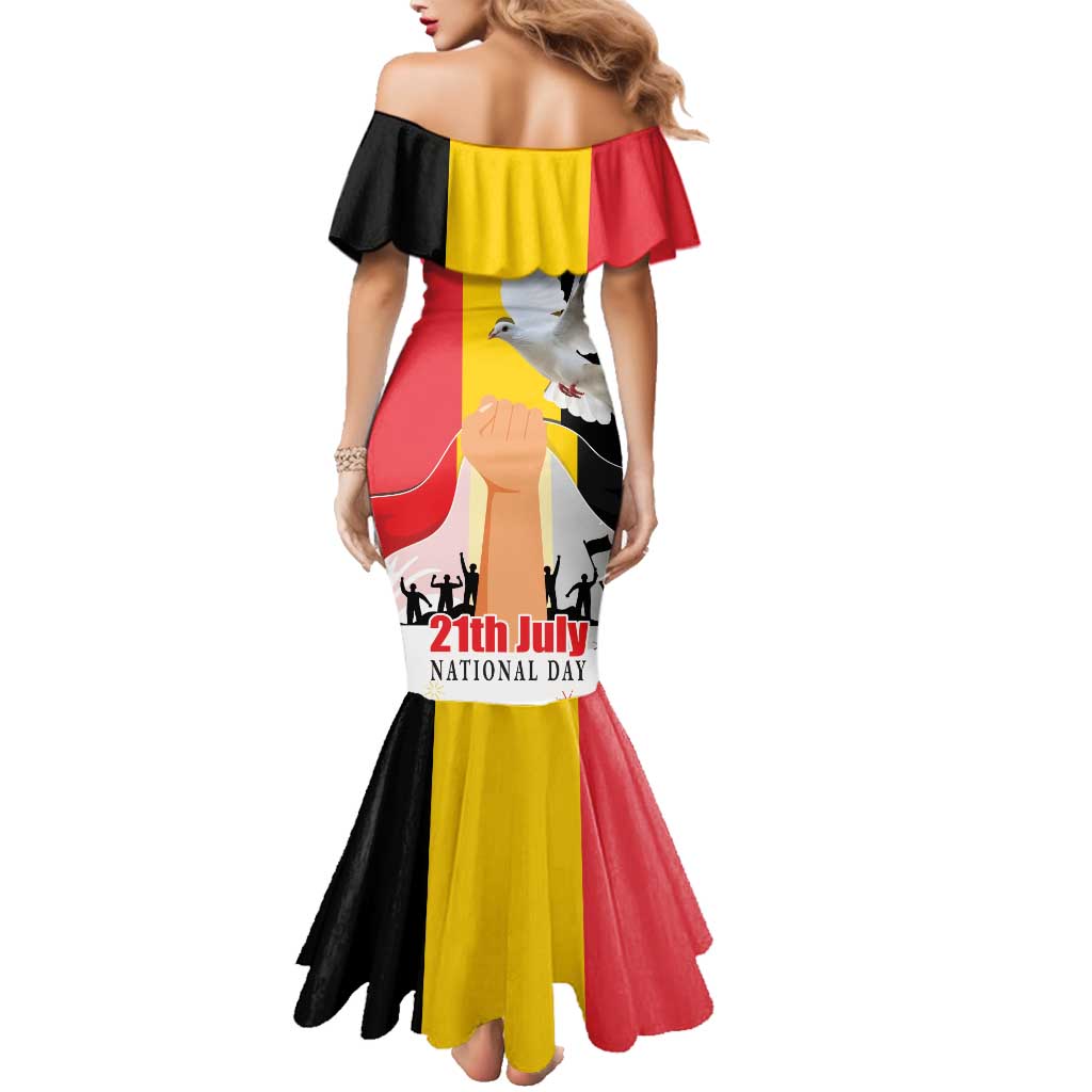 Belgian National Day Family Matching Mermaid Dress and Hawaiian Shirt 21th July Flag with Dove