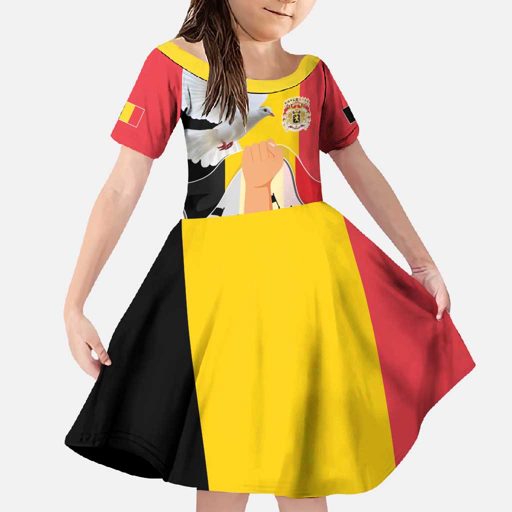 Belgian National Day Family Matching Off Shoulder Maxi Dress and Hawaiian Shirt 21th July Flag with Dove