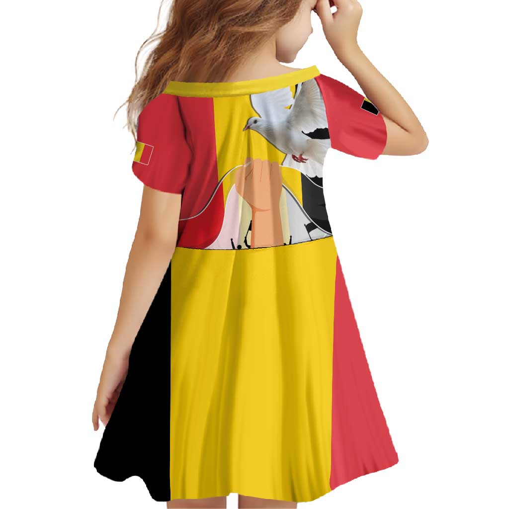 Belgian National Day Family Matching Off Shoulder Maxi Dress and Hawaiian Shirt 21th July Flag with Dove