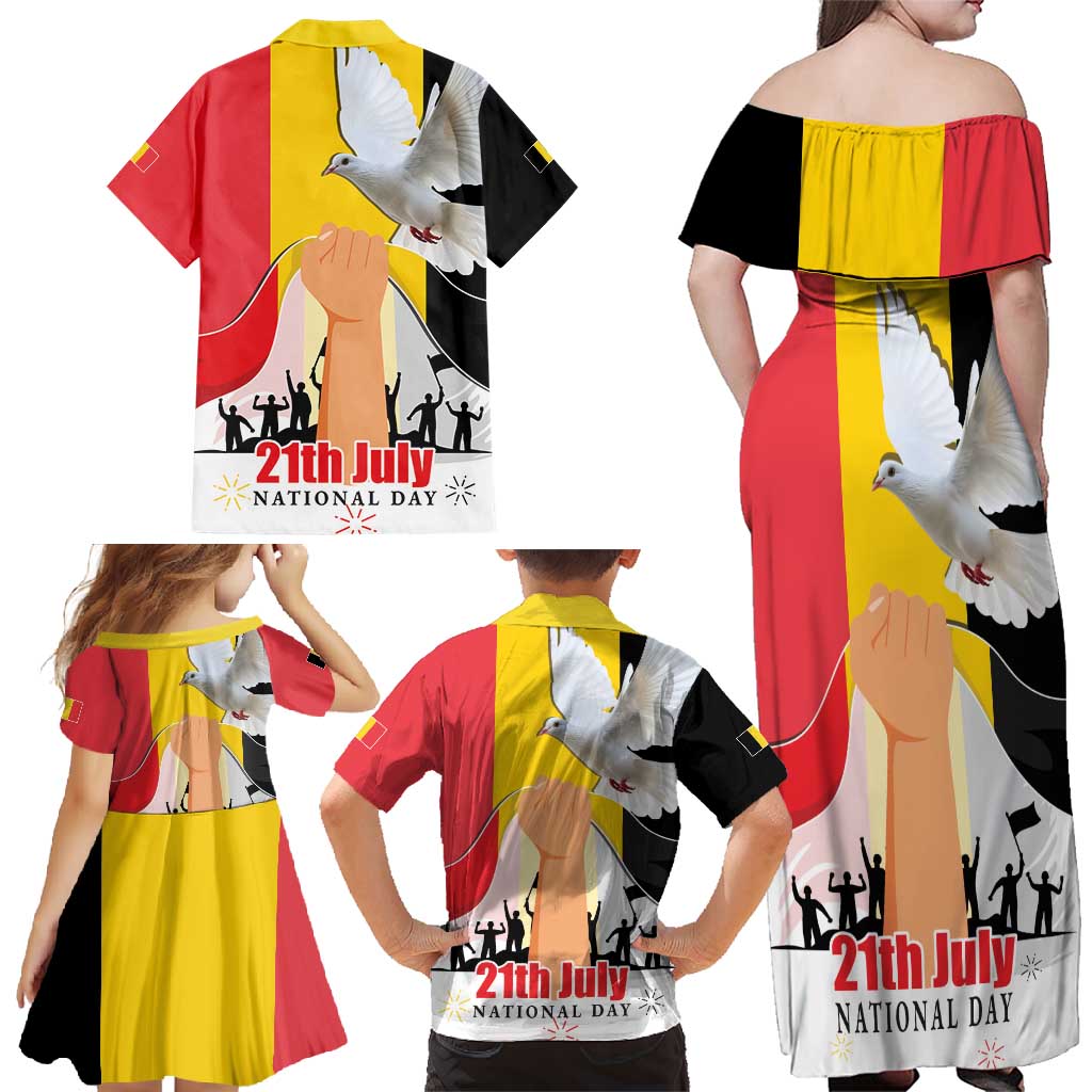 Belgian National Day Family Matching Off Shoulder Maxi Dress and Hawaiian Shirt 21th July Flag with Dove
