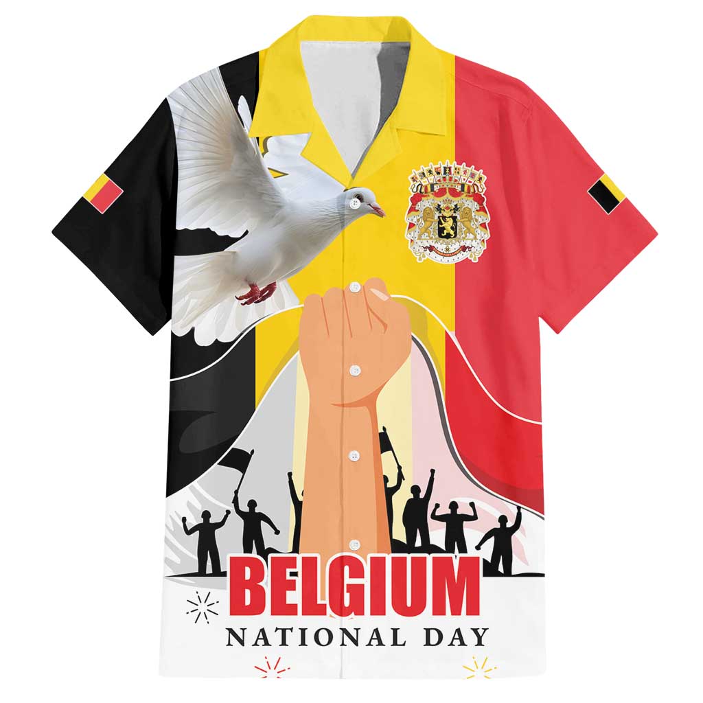 Belgian National Day Family Matching Off Shoulder Maxi Dress and Hawaiian Shirt 21th July Flag with Dove