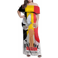 Belgian National Day Family Matching Off Shoulder Maxi Dress and Hawaiian Shirt 21th July Flag with Dove