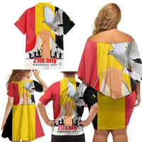 Belgian National Day Family Matching Off Shoulder Short Dress and Hawaiian Shirt 21th July Flag with Dove