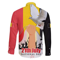 Belgian National Day Family Matching Off Shoulder Short Dress and Hawaiian Shirt 21th July Flag with Dove