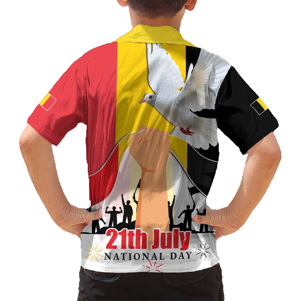 Belgian National Day Family Matching Puletasi and Hawaiian Shirt 21th July Flag with Dove