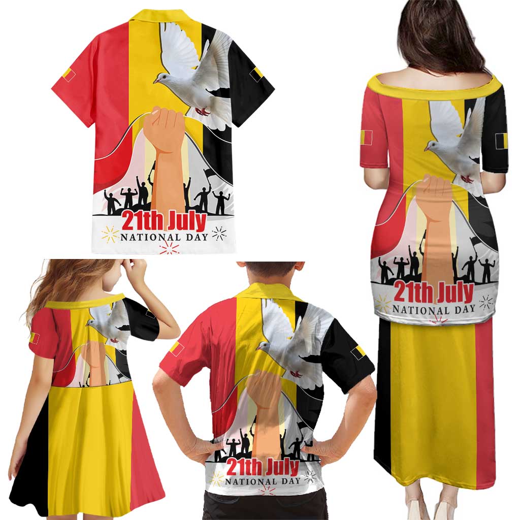 Belgian National Day Family Matching Puletasi and Hawaiian Shirt 21th July Flag with Dove