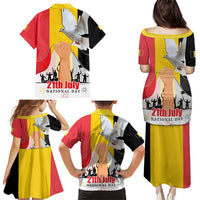 Belgian National Day Family Matching Puletasi and Hawaiian Shirt 21th July Flag with Dove