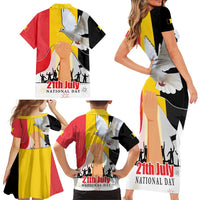 Belgian National Day Family Matching Short Sleeve Bodycon Dress and Hawaiian Shirt 21th July Flag with Dove