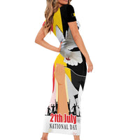 Belgian National Day Family Matching Short Sleeve Bodycon Dress and Hawaiian Shirt 21th July Flag with Dove
