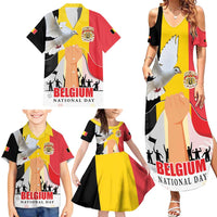 Belgian National Day Family Matching Summer Maxi Dress and Hawaiian Shirt 21th July Flag with Dove