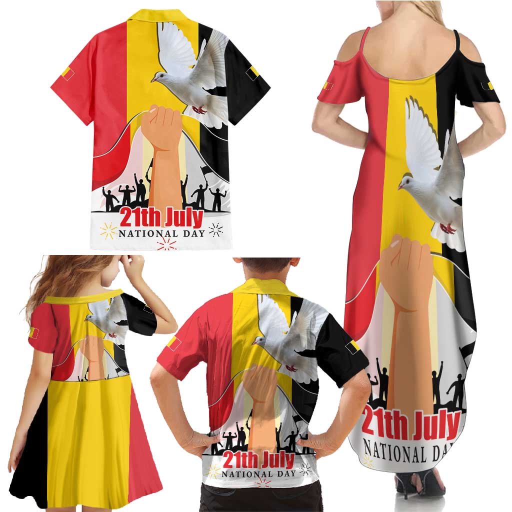 Belgian National Day Family Matching Summer Maxi Dress and Hawaiian Shirt 21th July Flag with Dove