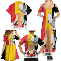 Belgian National Day Family Matching Summer Maxi Dress and Hawaiian Shirt 21th July Flag with Dove