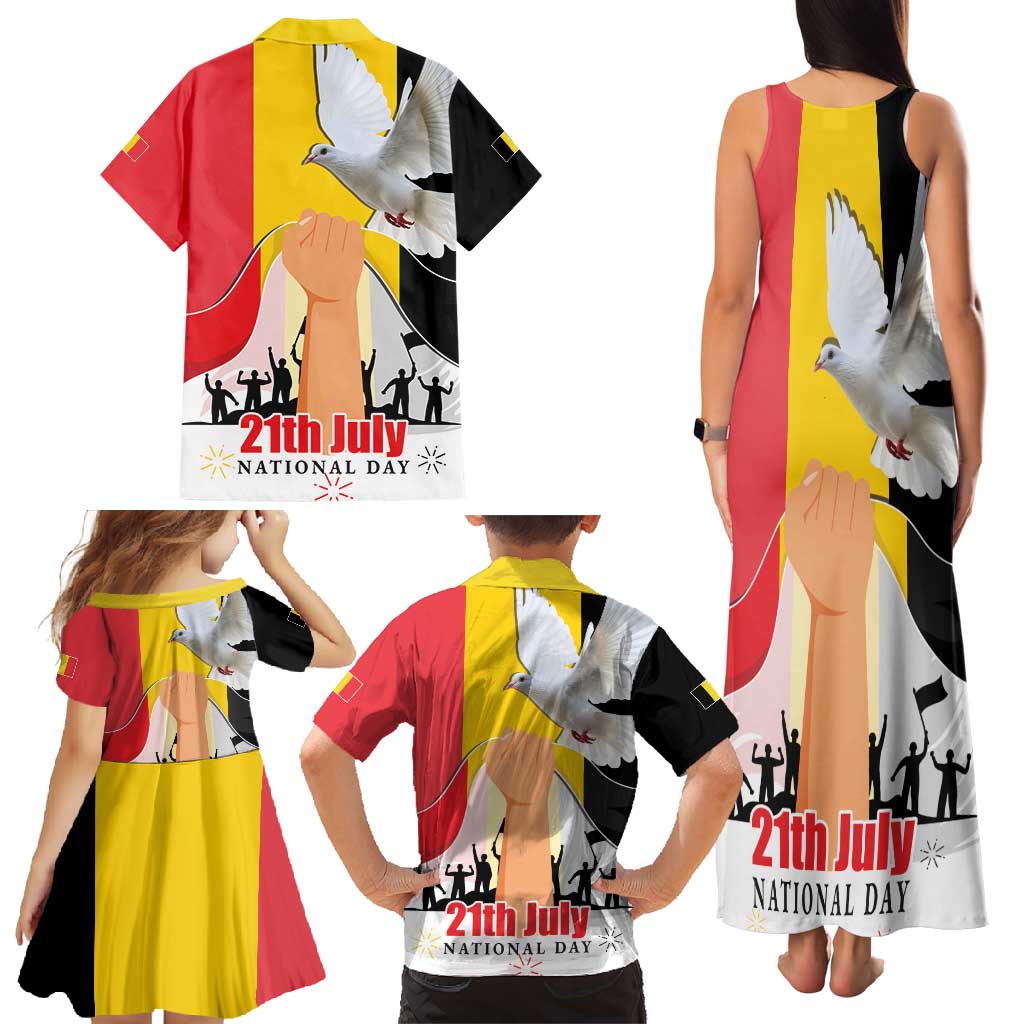 Belgian National Day Family Matching Tank Maxi Dress and Hawaiian Shirt 21th July Flag with Dove