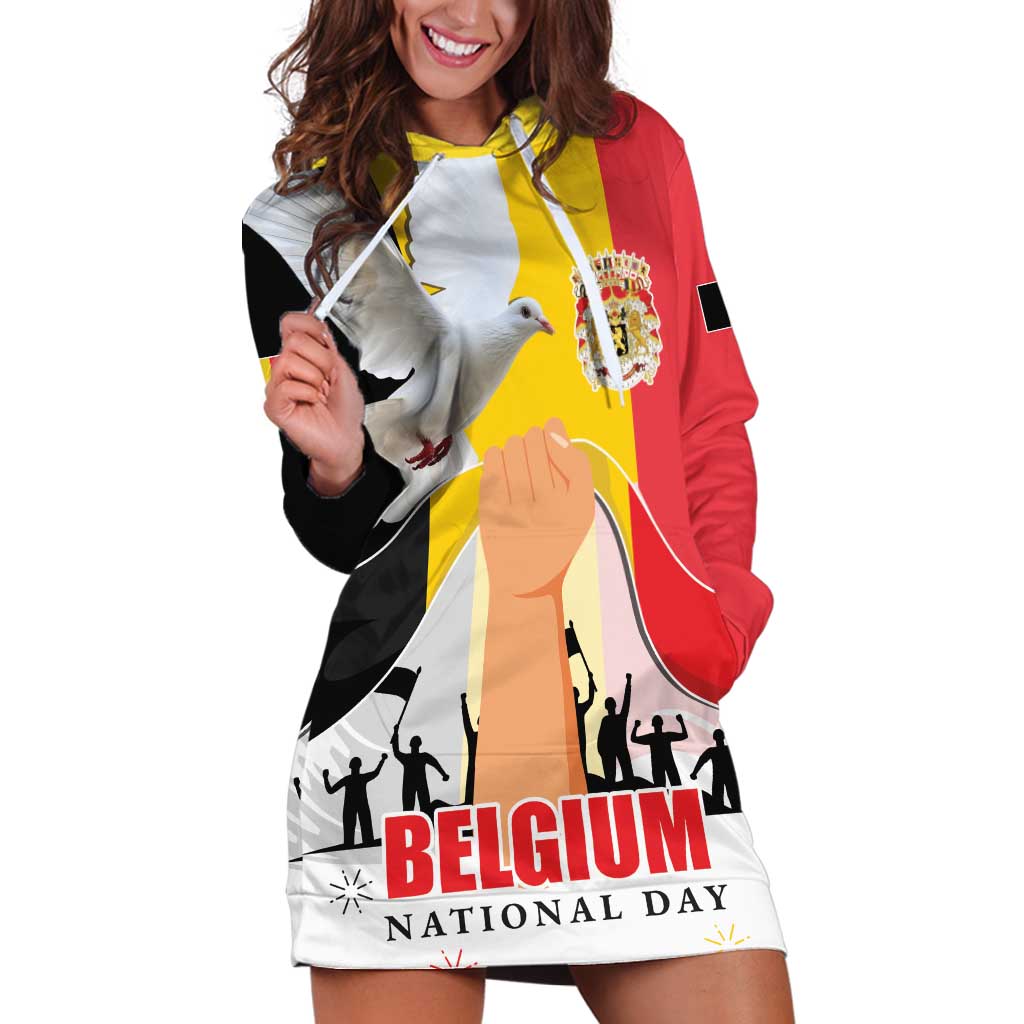 Belgian National Day Hoodie Dress 21th July Flag with Dove