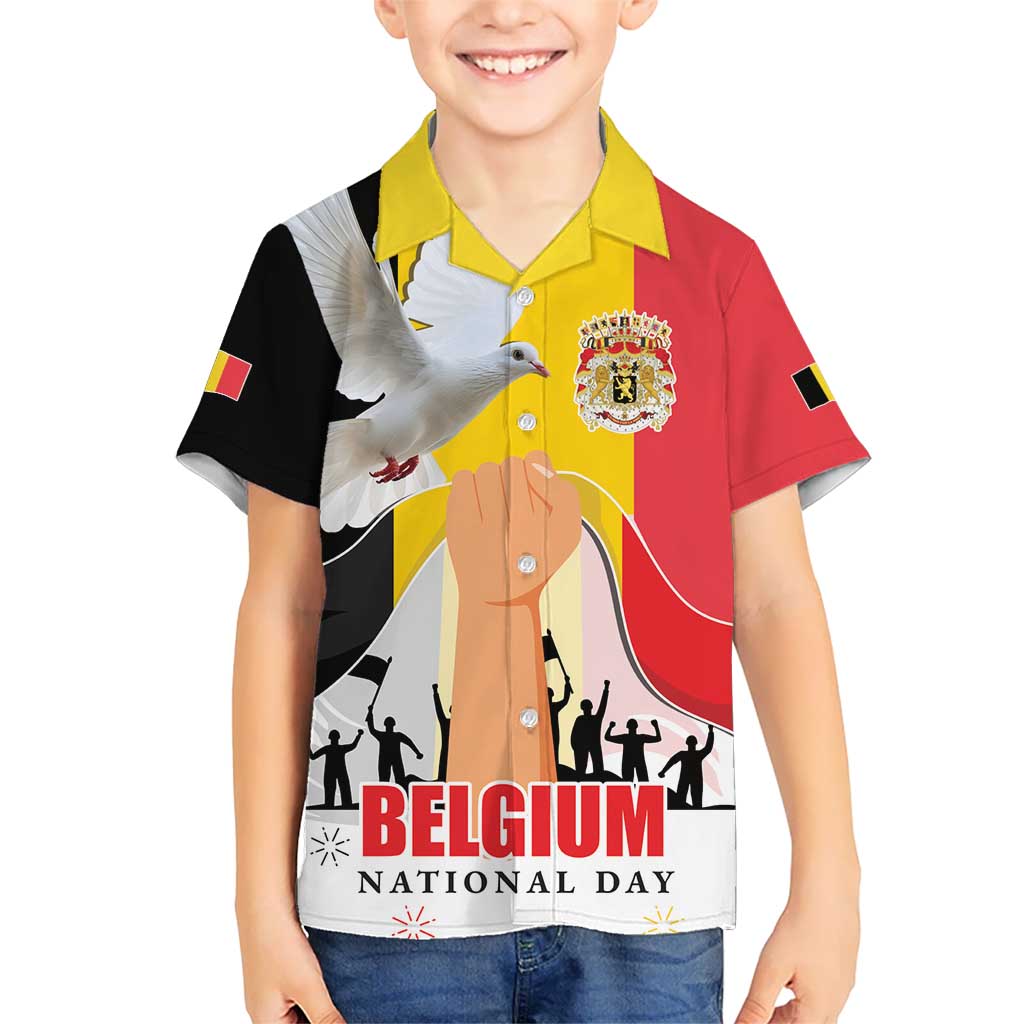 Belgian National Day Kid Hawaiian Shirt 21th July Flag with Dove