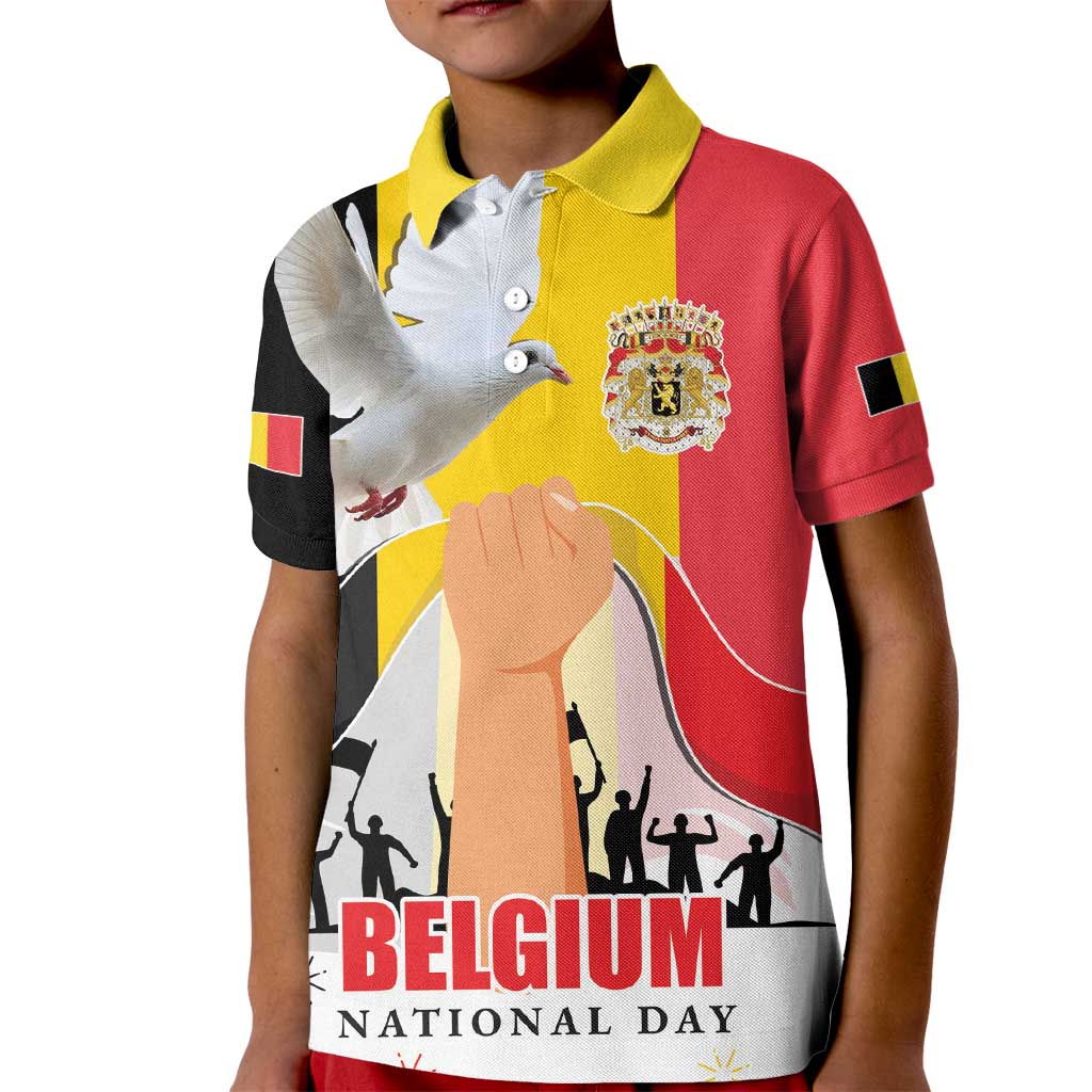 Belgian National Day Kid Polo Shirt 21th July Flag with Dove