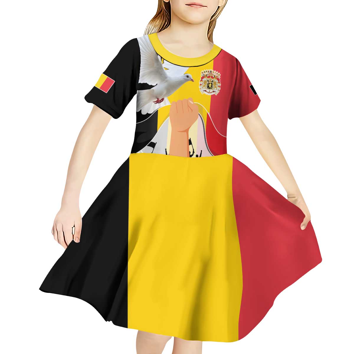 Belgian National Day Kid Short Sleeve Dress 21th July Flag with Dove