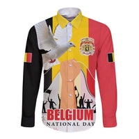 Belgian National Day Long Sleeve Button Shirt 21th July Flag with Dove