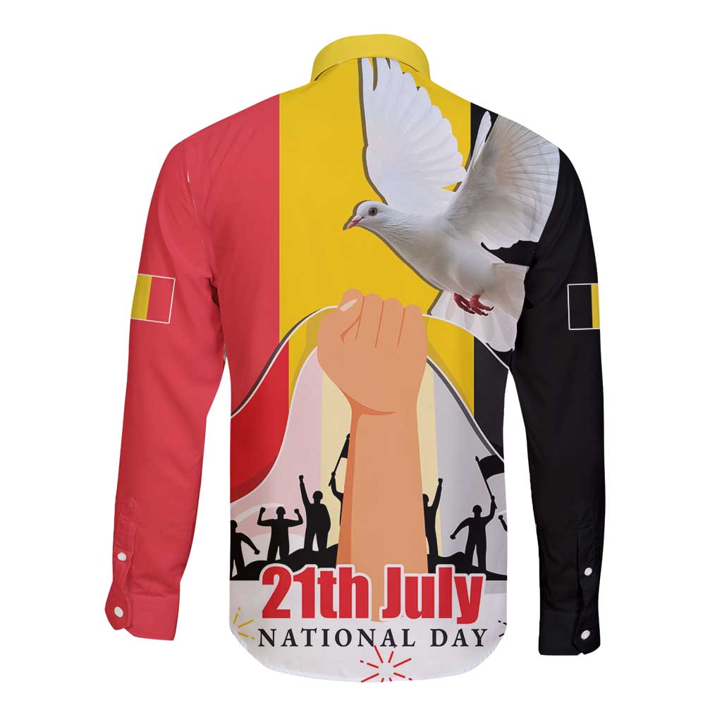 Belgian National Day Long Sleeve Button Shirt 21th July Flag with Dove