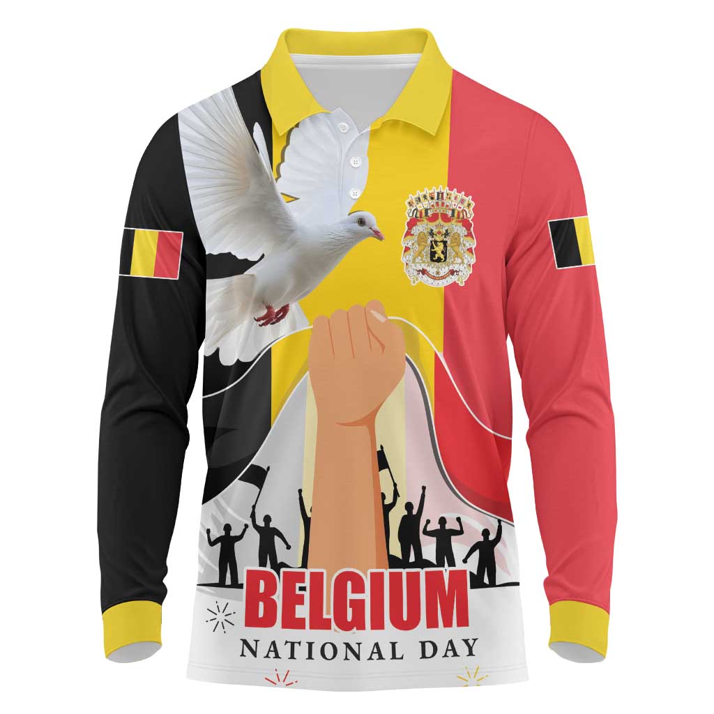 Belgian National Day Long Sleeve Polo Shirt 21th July Flag with Dove