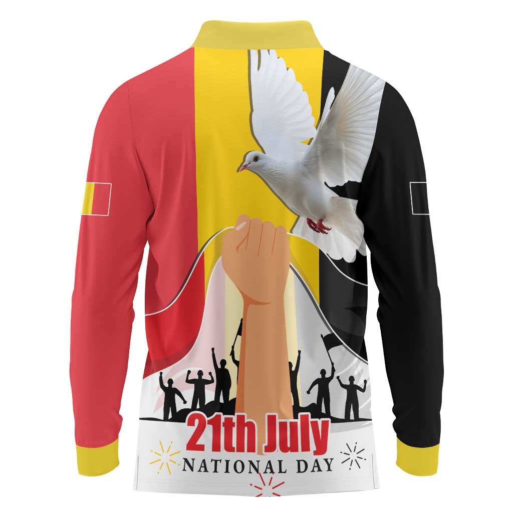 Belgian National Day Long Sleeve Polo Shirt 21th July Flag with Dove