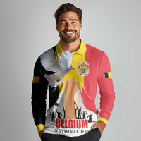 Belgian National Day Long Sleeve Polo Shirt 21th July Flag with Dove