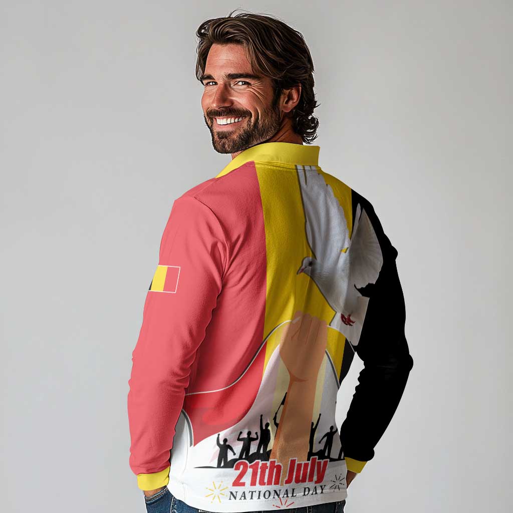 Belgian National Day Long Sleeve Polo Shirt 21th July Flag with Dove
