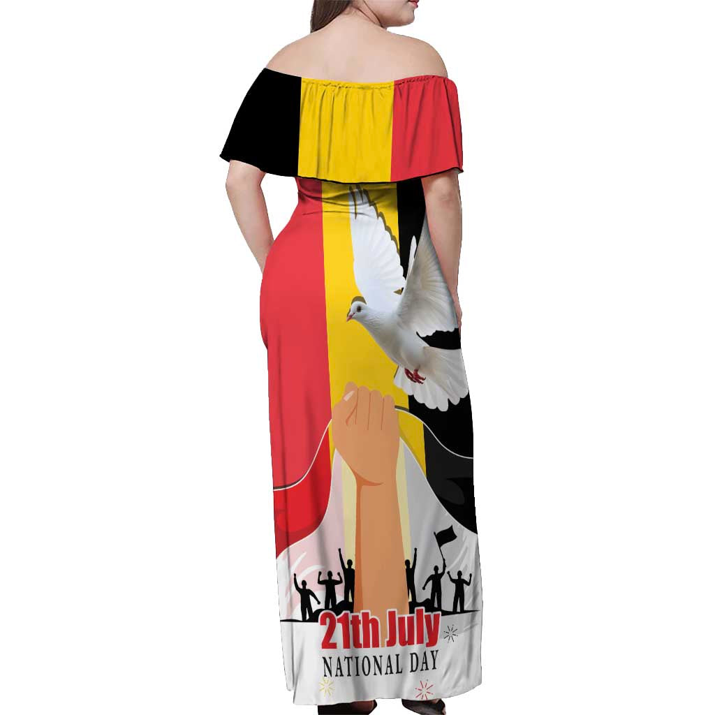 Belgian National Day Off Shoulder Maxi Dress 21th July Flag with Dove