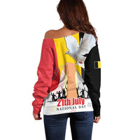 Belgian National Day Off Shoulder Sweater 21th July Flag with Dove