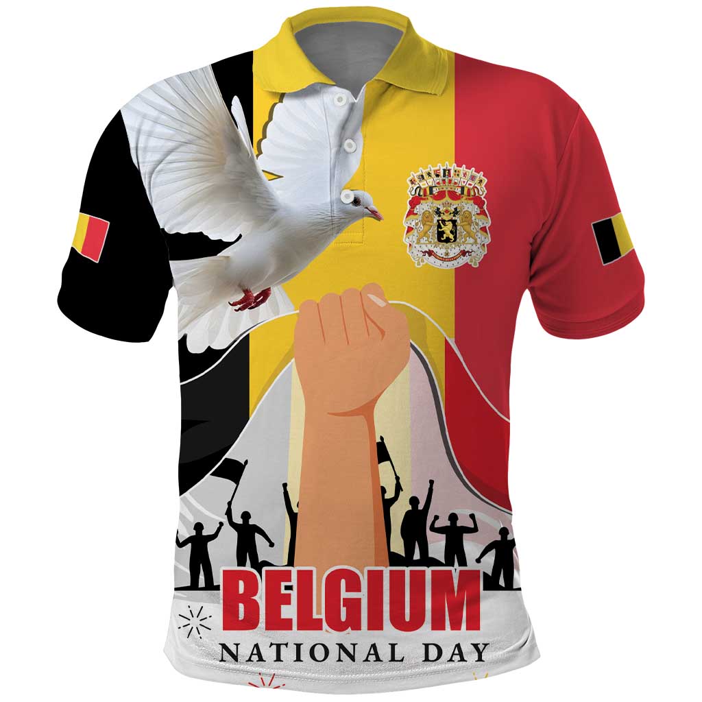 Belgian National Day Polo Shirt 21th July Flag with Dove