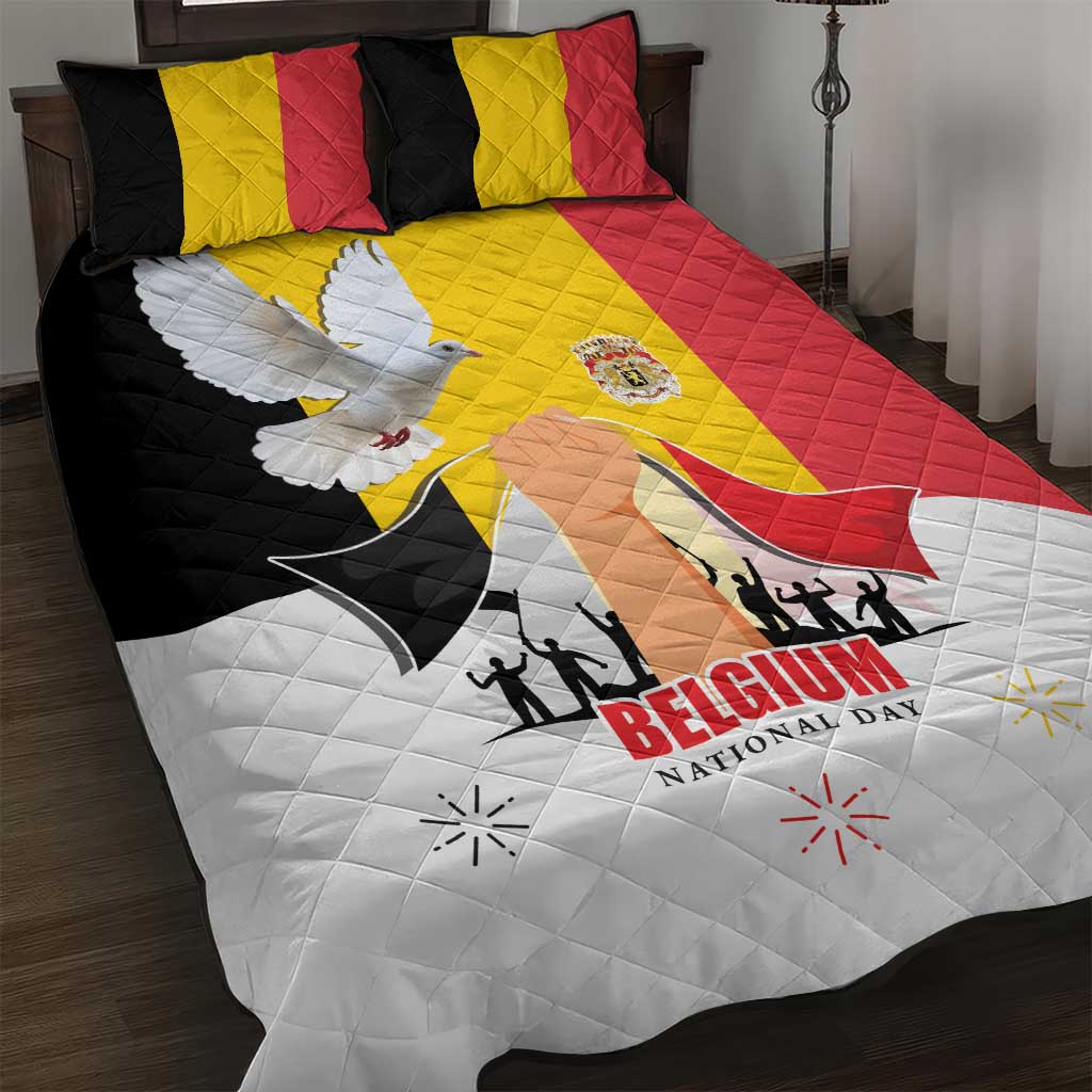 Belgian National Day Quilt Bed Set 21th July Flag with Dove