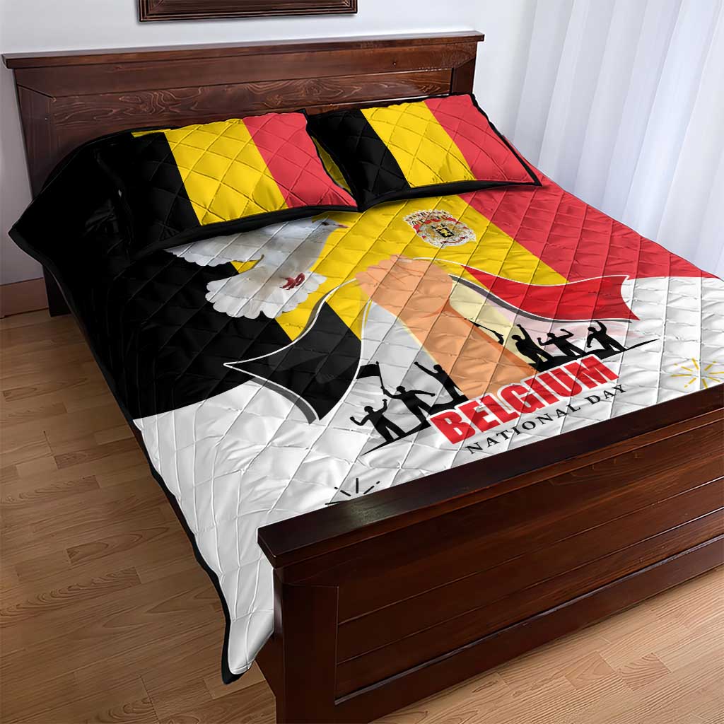Belgian National Day Quilt Bed Set 21th July Flag with Dove