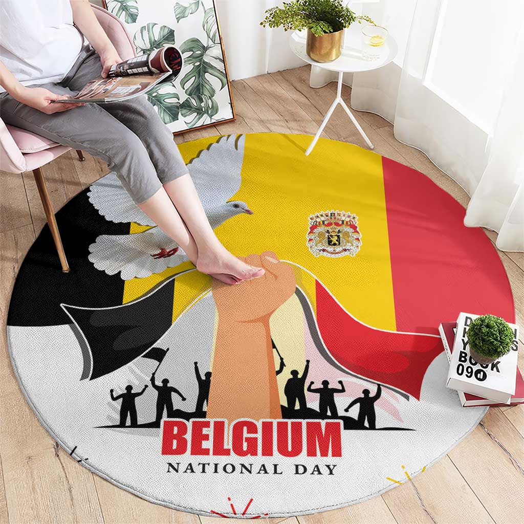Belgian National Day Round Carpet 21th July Flag with Dove