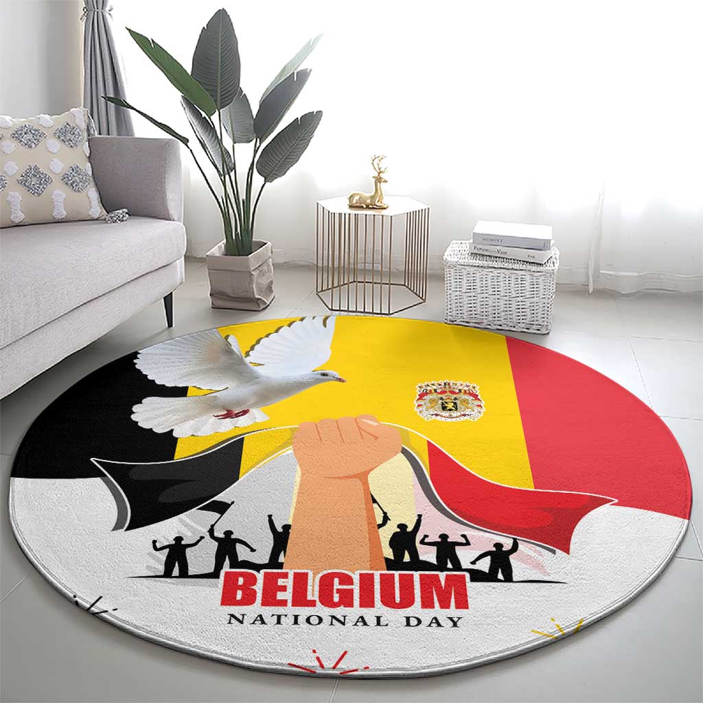 Belgian National Day Round Carpet 21th July Flag with Dove