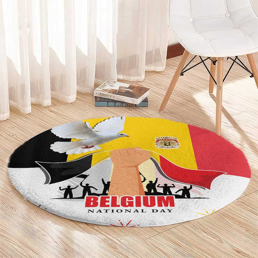 Belgian National Day Round Carpet 21th July Flag with Dove