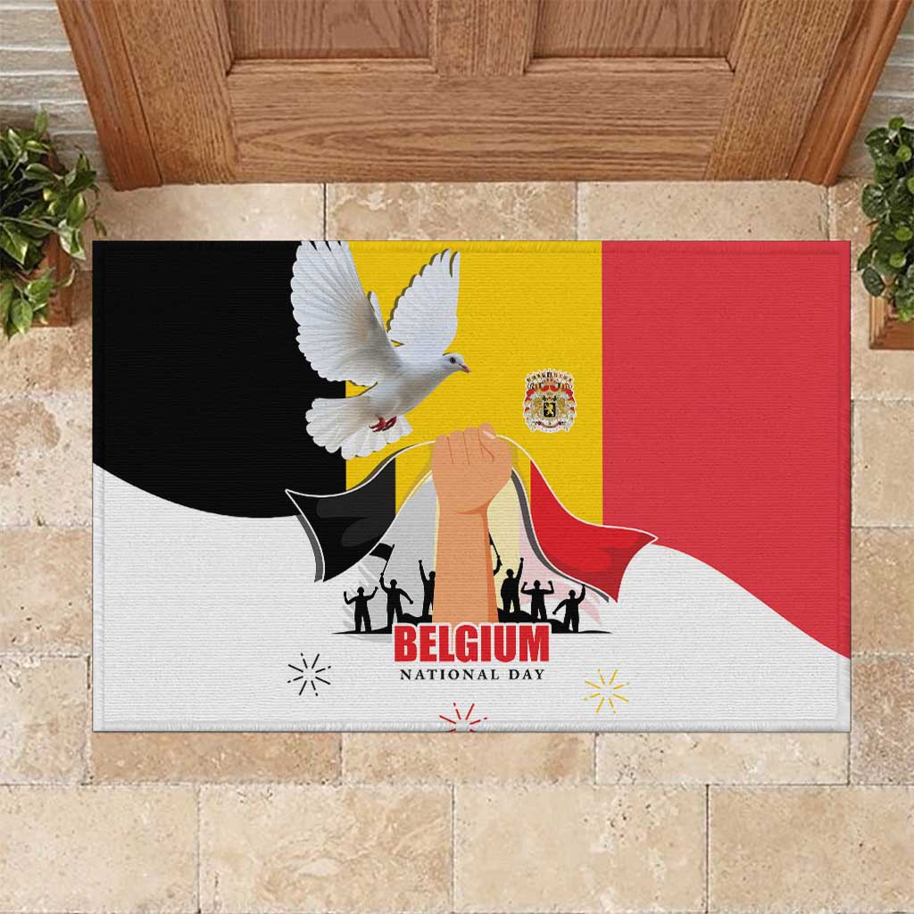 Belgian National Day Rubber Doormat 21th July Flag with Dove