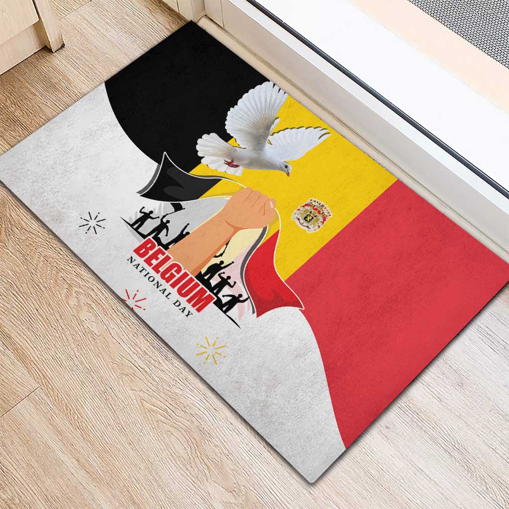Belgian National Day Rubber Doormat 21th July Flag with Dove