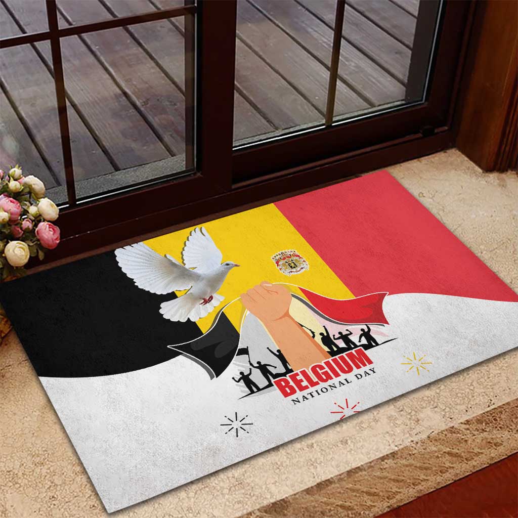Belgian National Day Rubber Doormat 21th July Flag with Dove