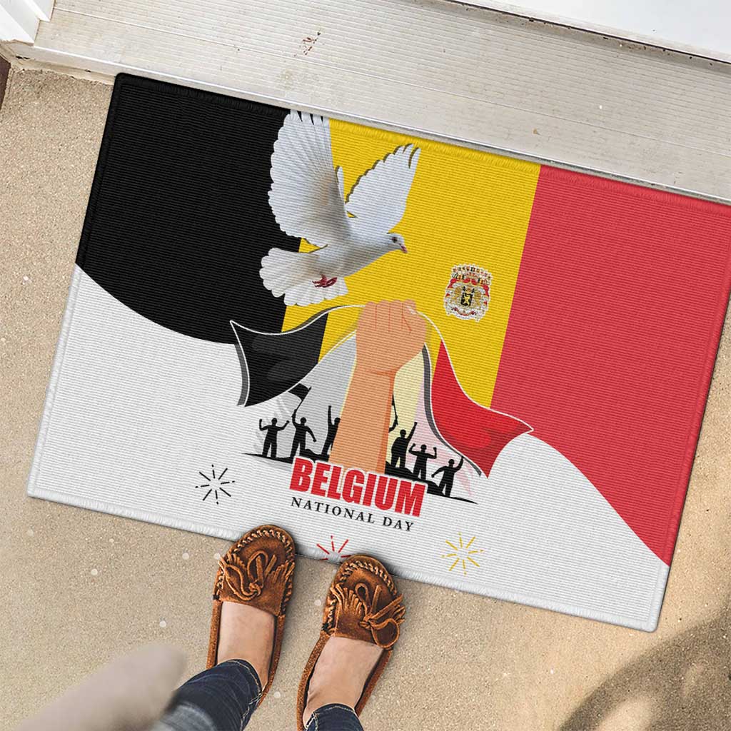 Belgian National Day Rubber Doormat 21th July Flag with Dove
