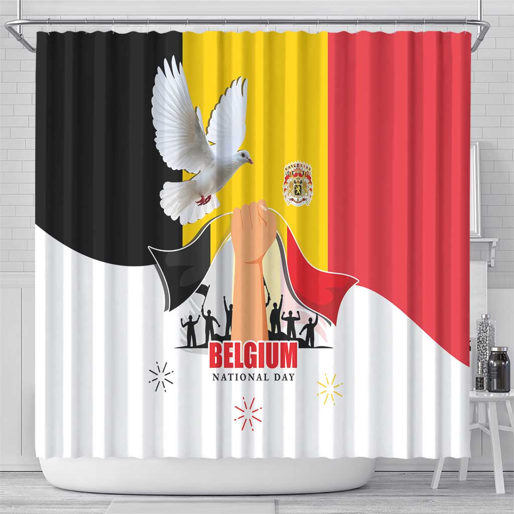 Belgian National Day Shower Curtain 21th July Flag with Dove