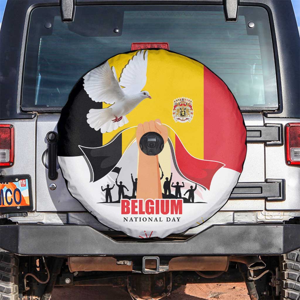 Belgian National Day Spare Tire Cover 21th July Flag with Dove
