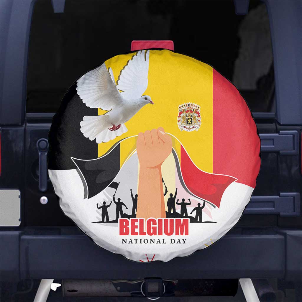 Belgian National Day Spare Tire Cover 21th July Flag with Dove