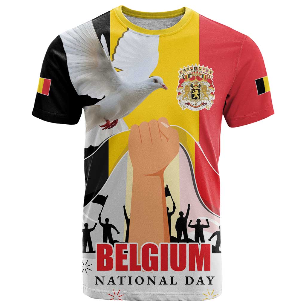 Belgian National Day T Shirt 21th July Flag with Dove
