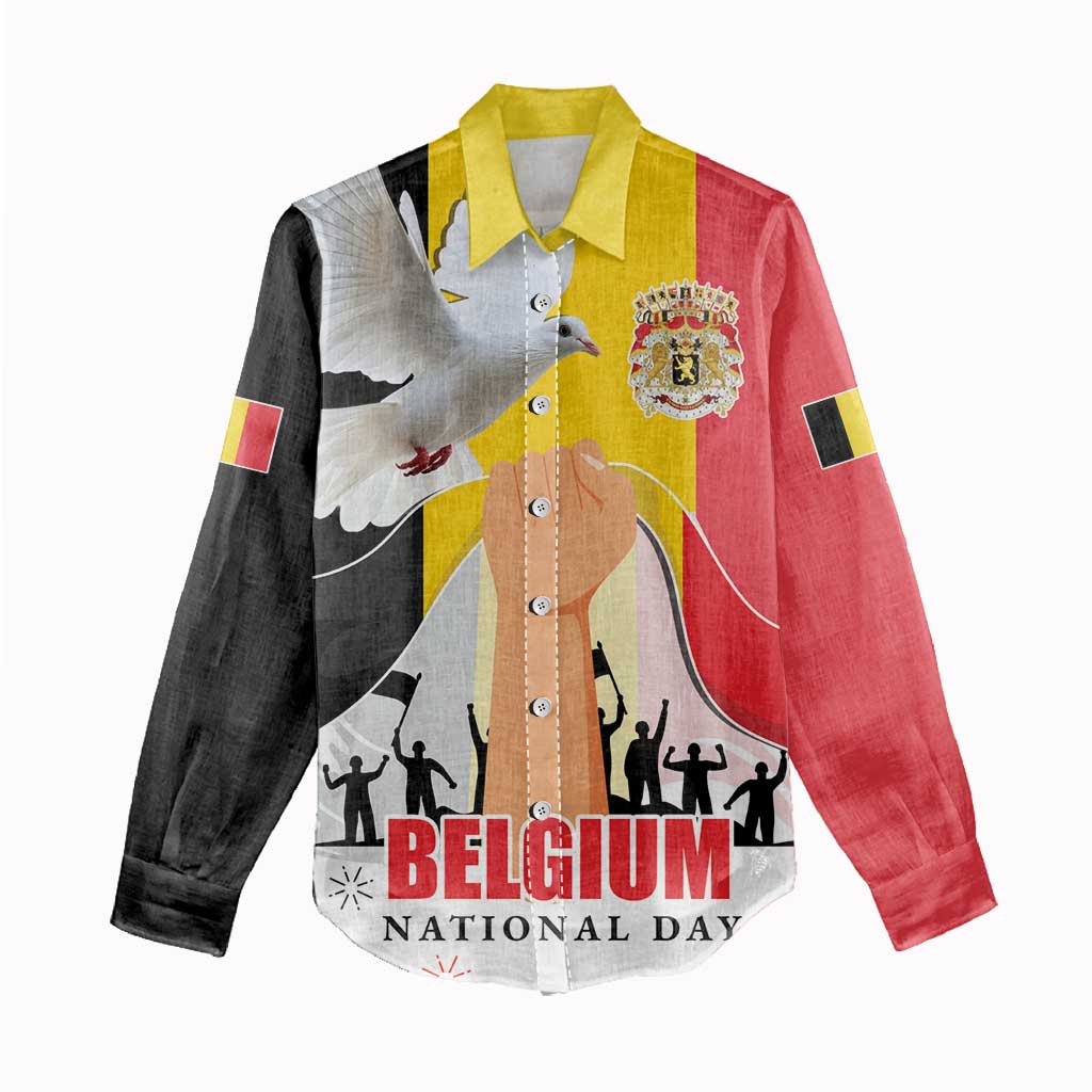 Belgian National Day Women Casual Shirt 21th July Flag with Dove