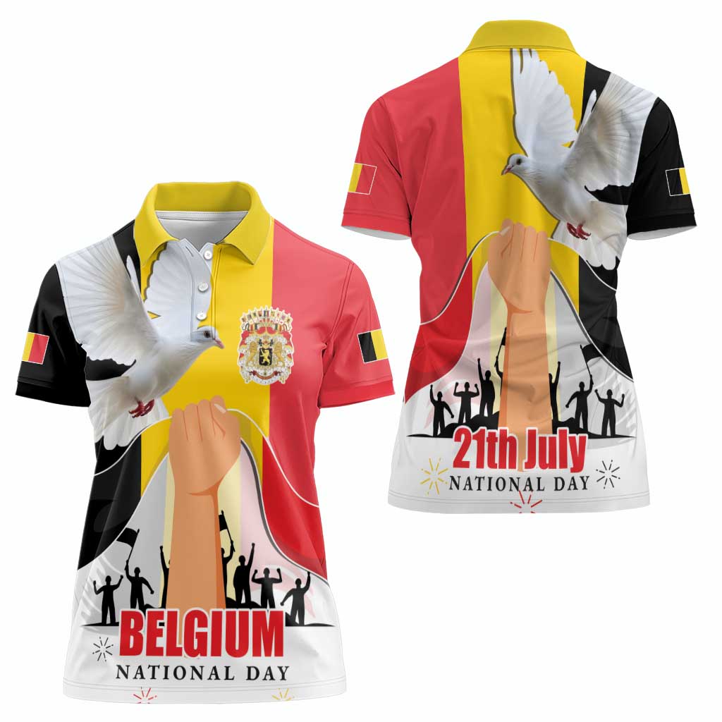 Belgian National Day Women Polo Shirt 21th July Flag with Dove